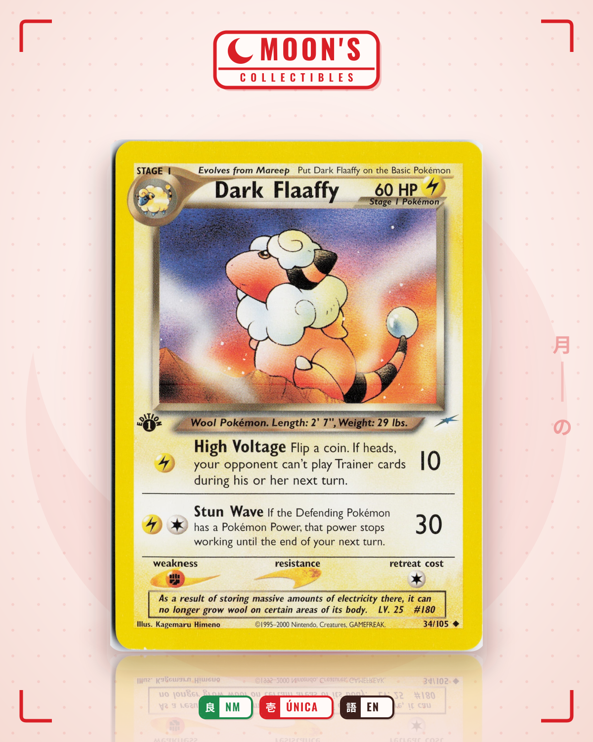 Carta Pokémon Dark Flaaffy · Neo Destiny #34/105 (NM) — pieza única en Moon's Collectibles México