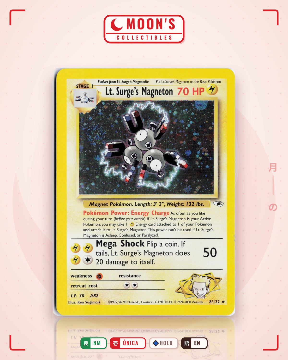 Carta Pokémon Lt. Surge's Magneton · Gym Heroes #8/132 (NM) — pieza única en Moon's Collectibles México