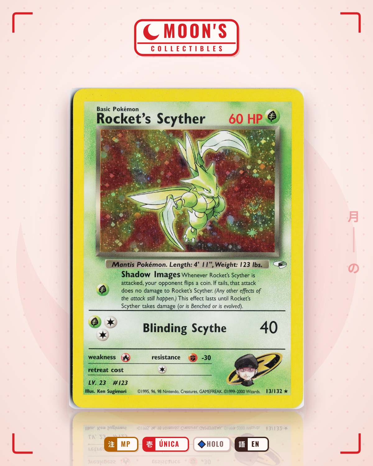 Carta Pokémon Rocket's Scyther · Gym Heroes #13/132 (MP) — pieza única en Moon's Collectibles México