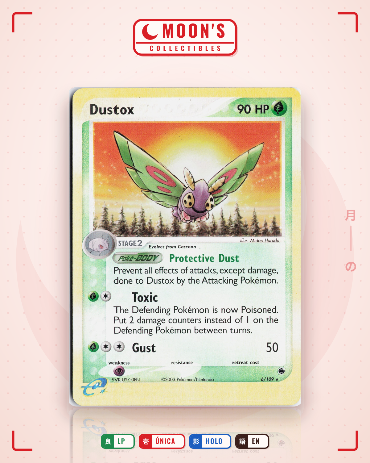 Carta Pokémon Dustox · Ruby & Sapphire #6/109 (LP) — pieza única en Moon's Collectibles México