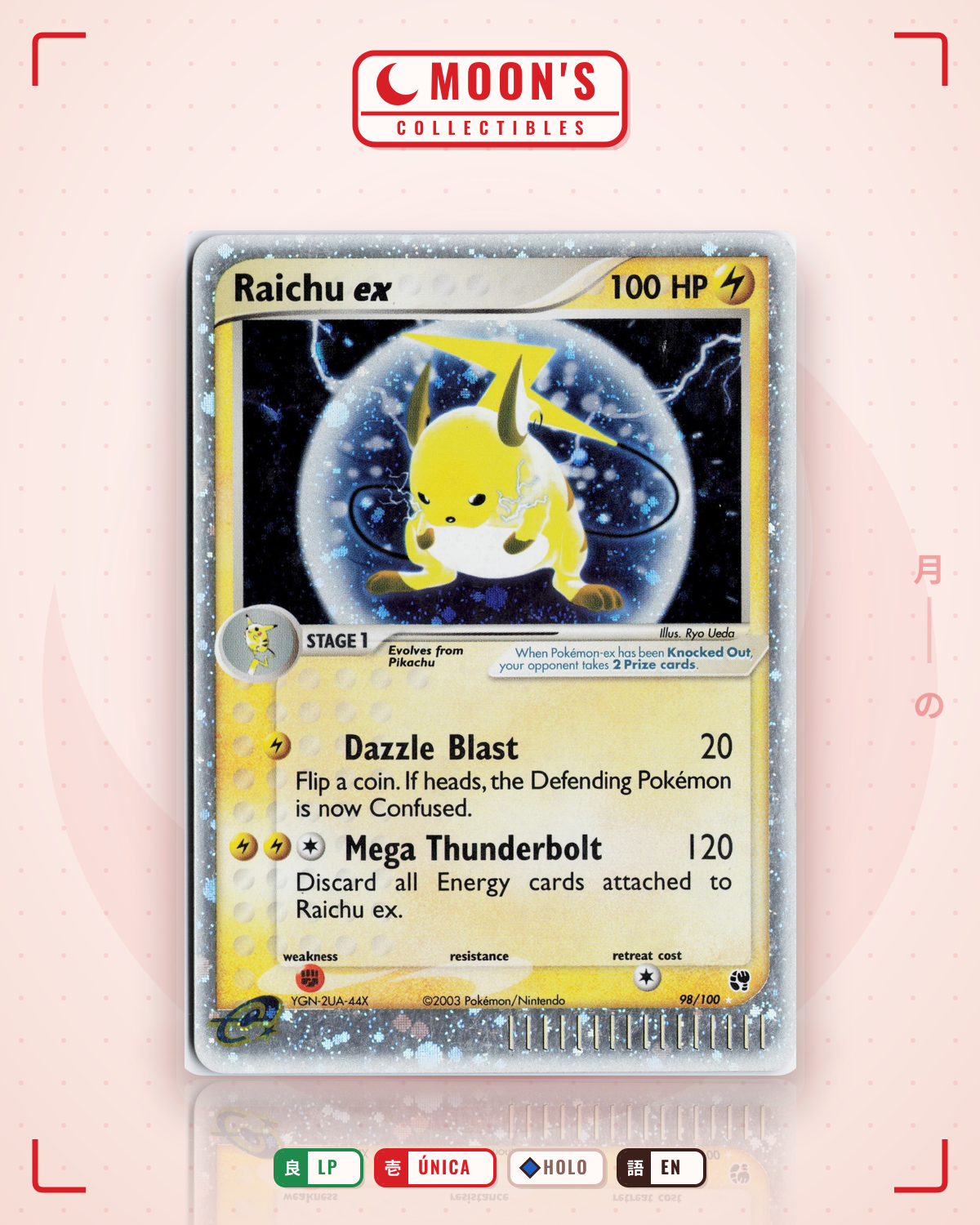 Carta Pokémon Raichu ex · Sandstorm #98/100 (LP) — pieza única en Moon's Collectibles México