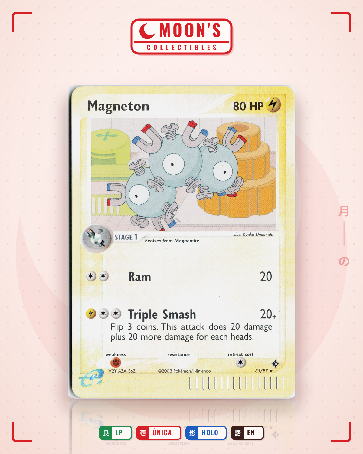 Carta Pokémon Magneton · Dragon #35/97 (LP) — pieza única en Moon's Collectibles México