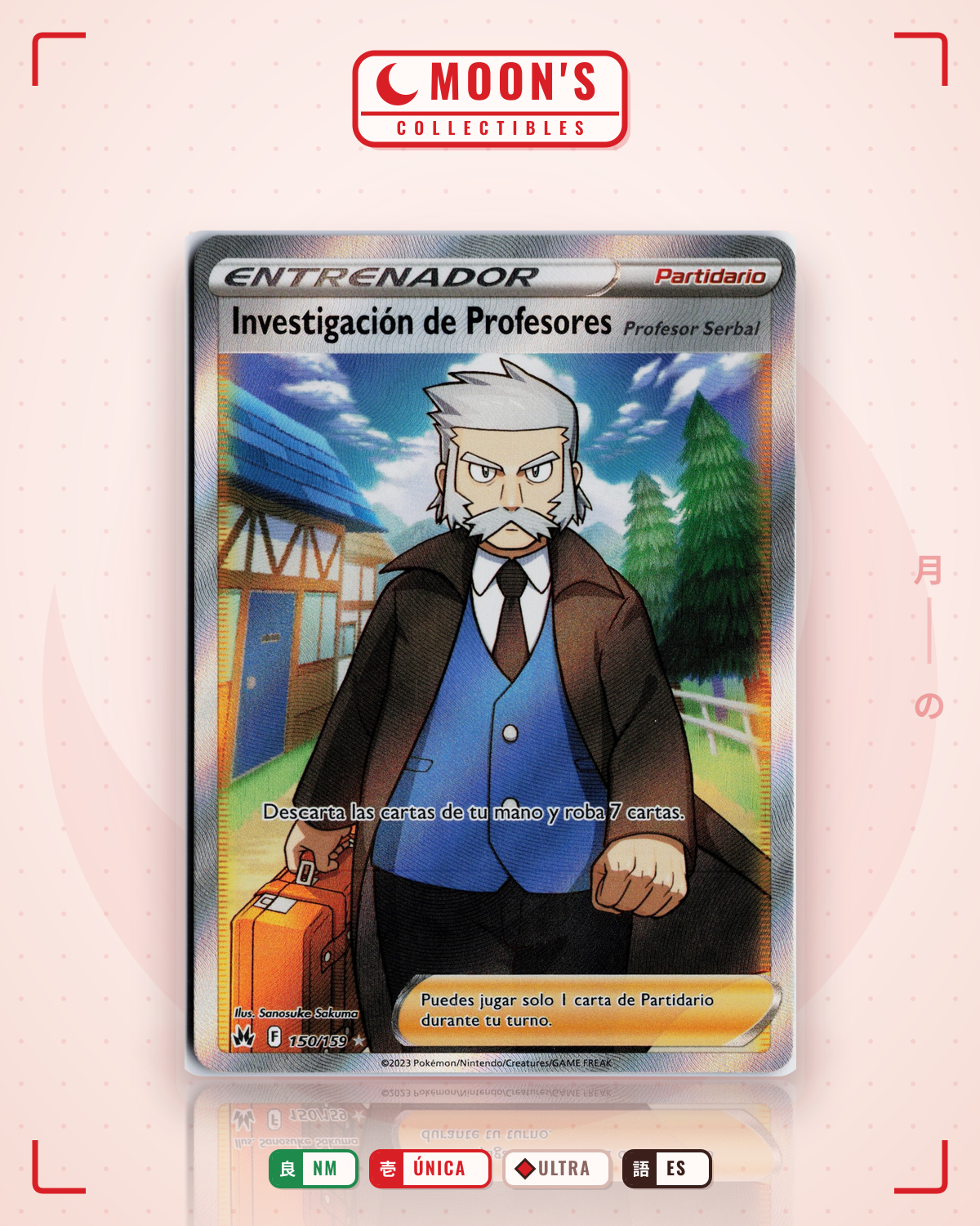 Carta Pokémon Professor's Research · Crown Zenith #150/159 (NM) — pieza única en Moon's Collectibles México