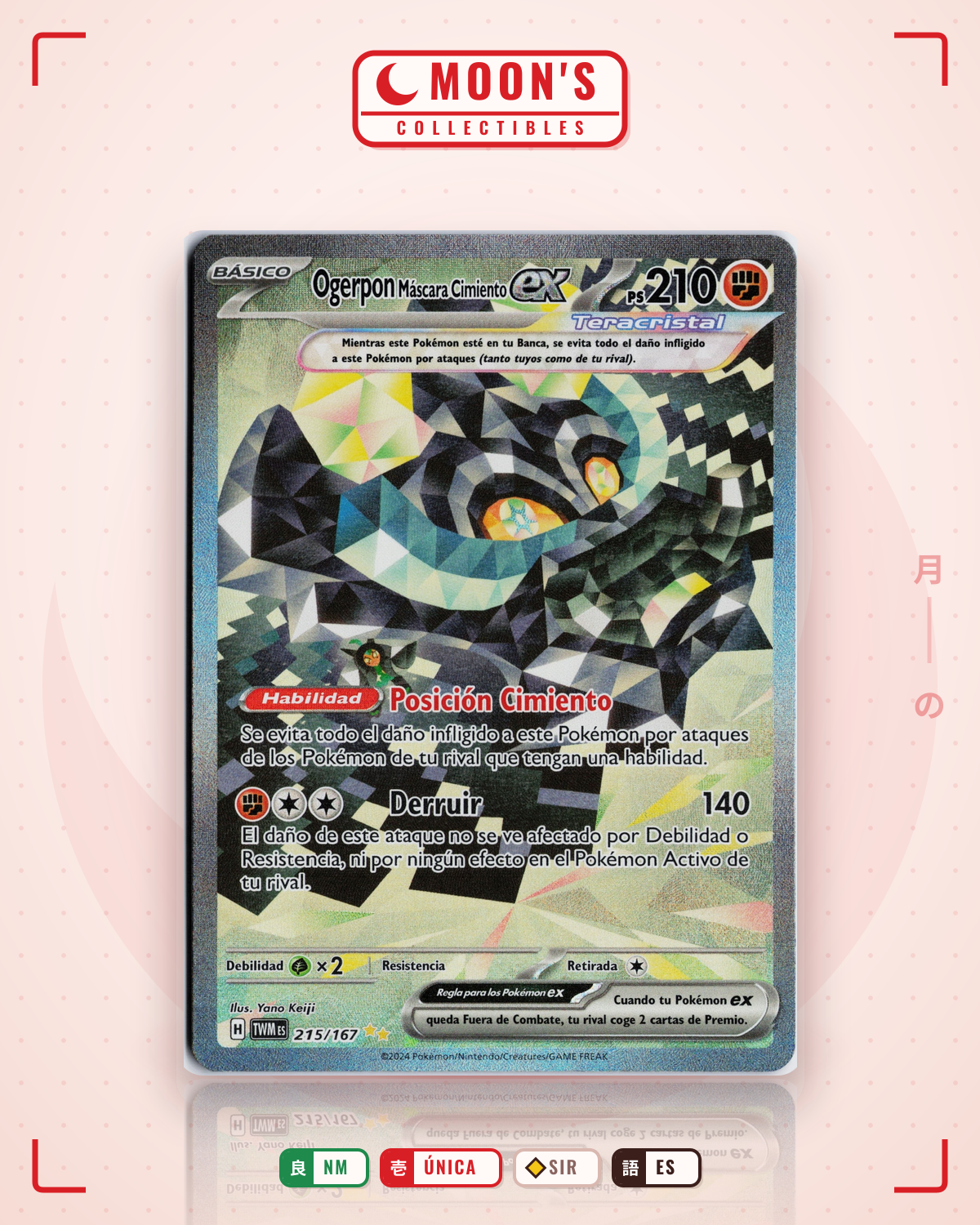 Carta Pokémon Cornerstone Mask Ogerpon ex · Twilight Masquerade #215/167 (NM) — pieza única en Moon's Collectibles México