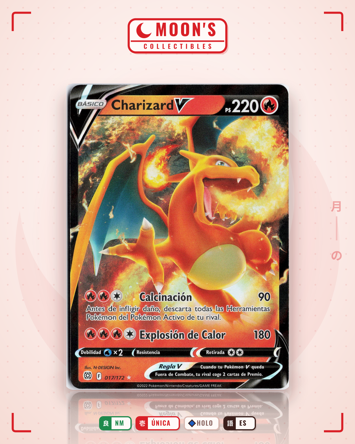 Carta Pokémon Charizard V · Brilliant Stars #017/172 (NM) — pieza única en Moon's Collectibles México