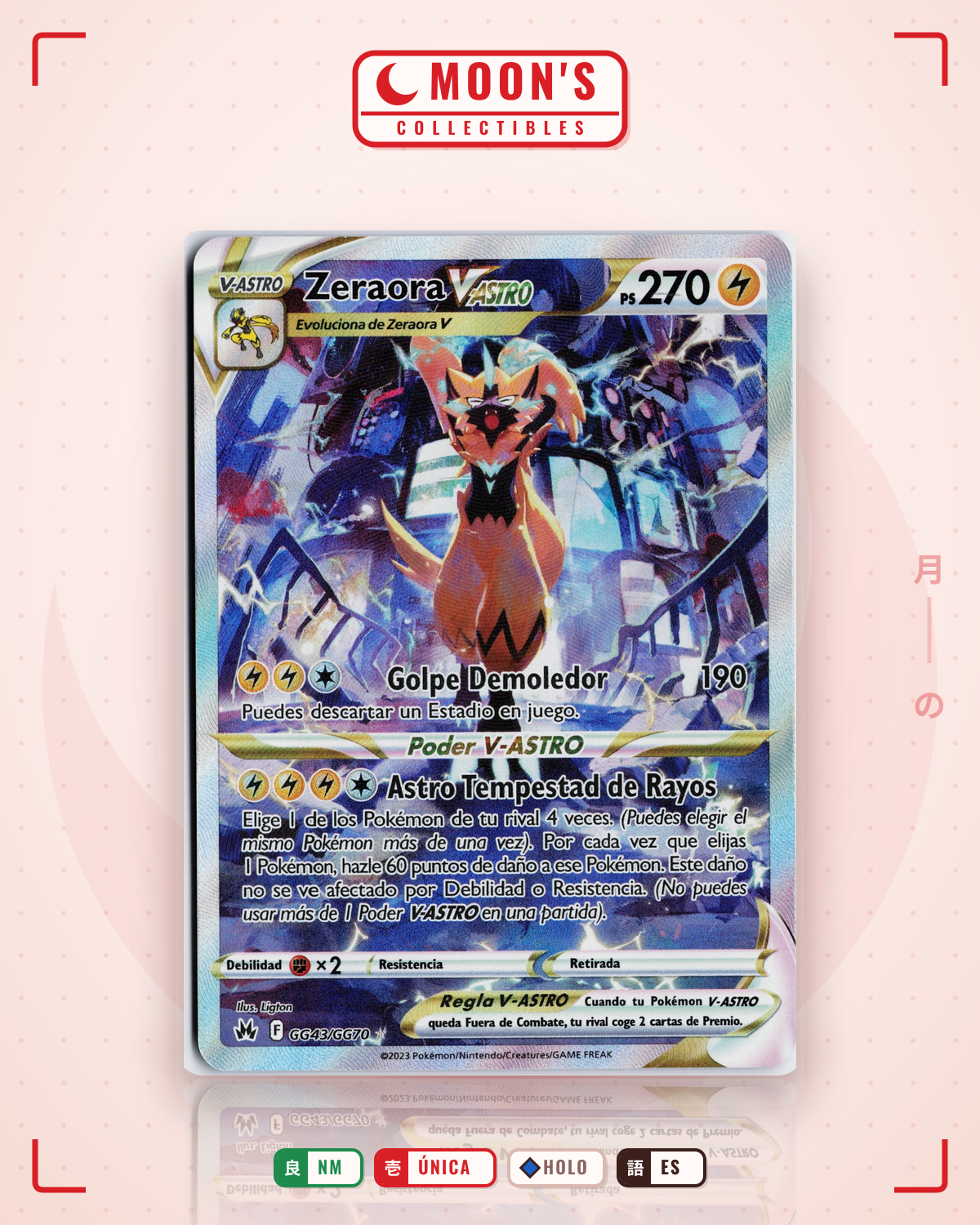 Carta Pokémon Zeraora VSTAR · Crown Zenith Galarian Gallery #GG43/GG70 (NM) — pieza única en Moon's Collectibles México