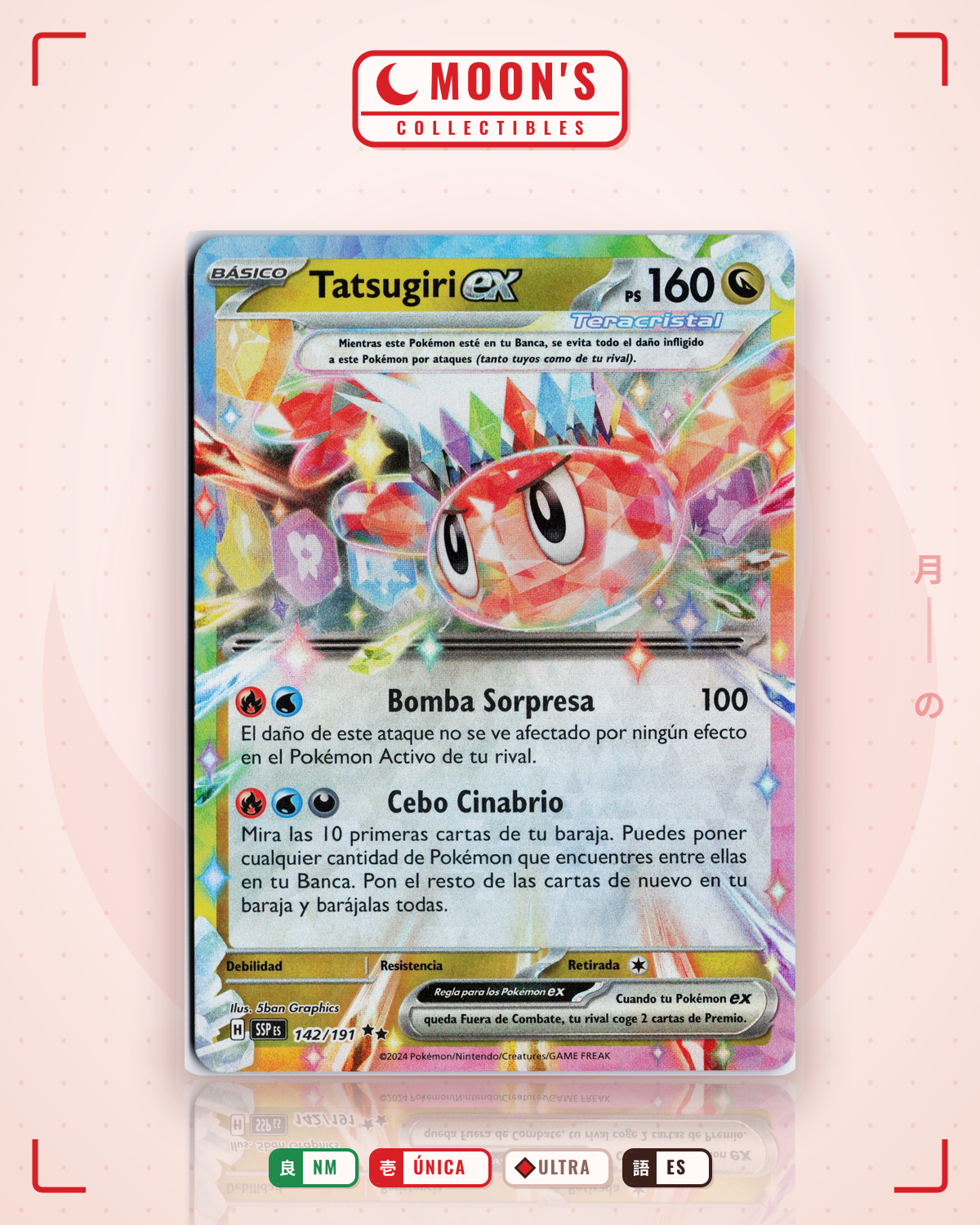 Carta Pokémon Tatsugiri ex · Surging Sparks #142/191 (NM) — pieza única en Moon's Collectibles México