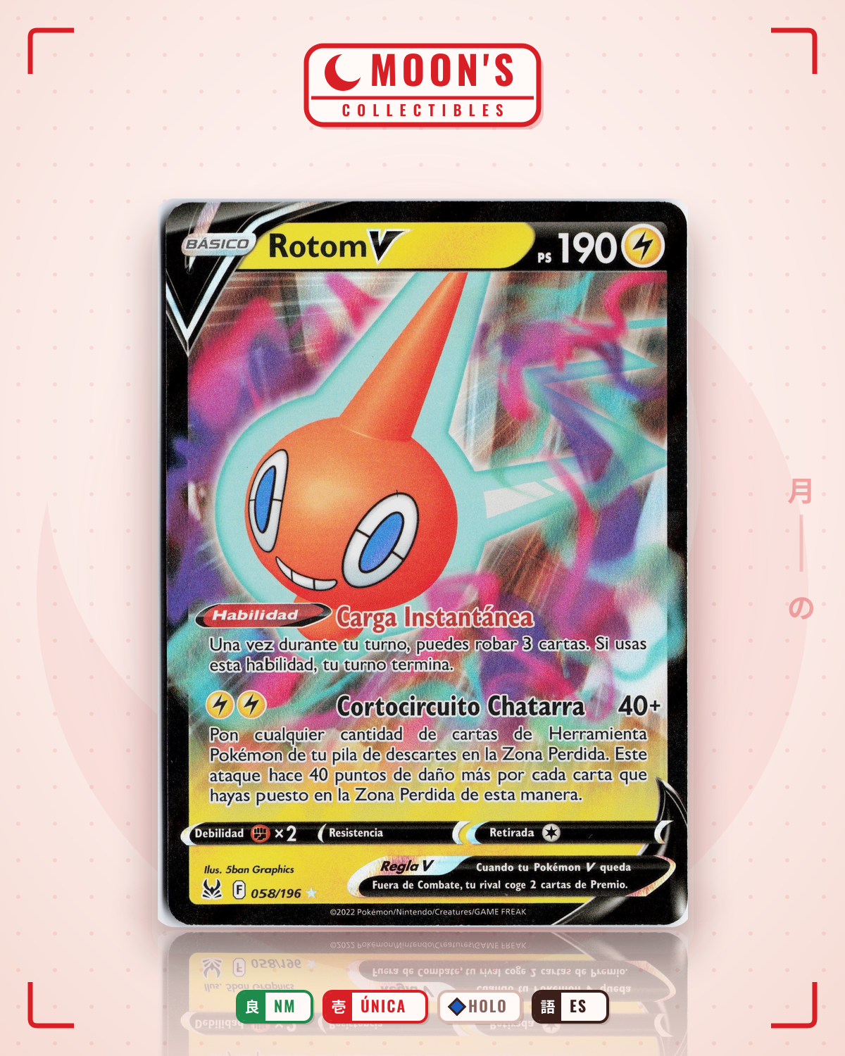 Carta Pokémon Rotom V · Lost Origin #058/196 (NM) — pieza única en Moon's Collectibles México