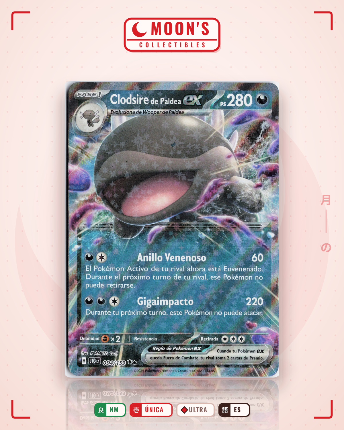 Carta Pokémon Paldean Clodsire ex · Journey Together #094/159 (NM) — pieza única en Moon's Collectibles México