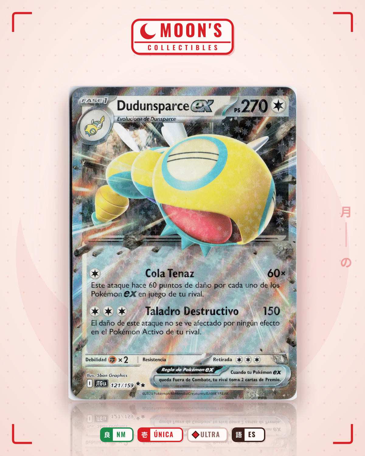 Carta Pokémon Dudunsparce ex · Journey Together #121/159 (NM) — pieza única en Moon's Collectibles México