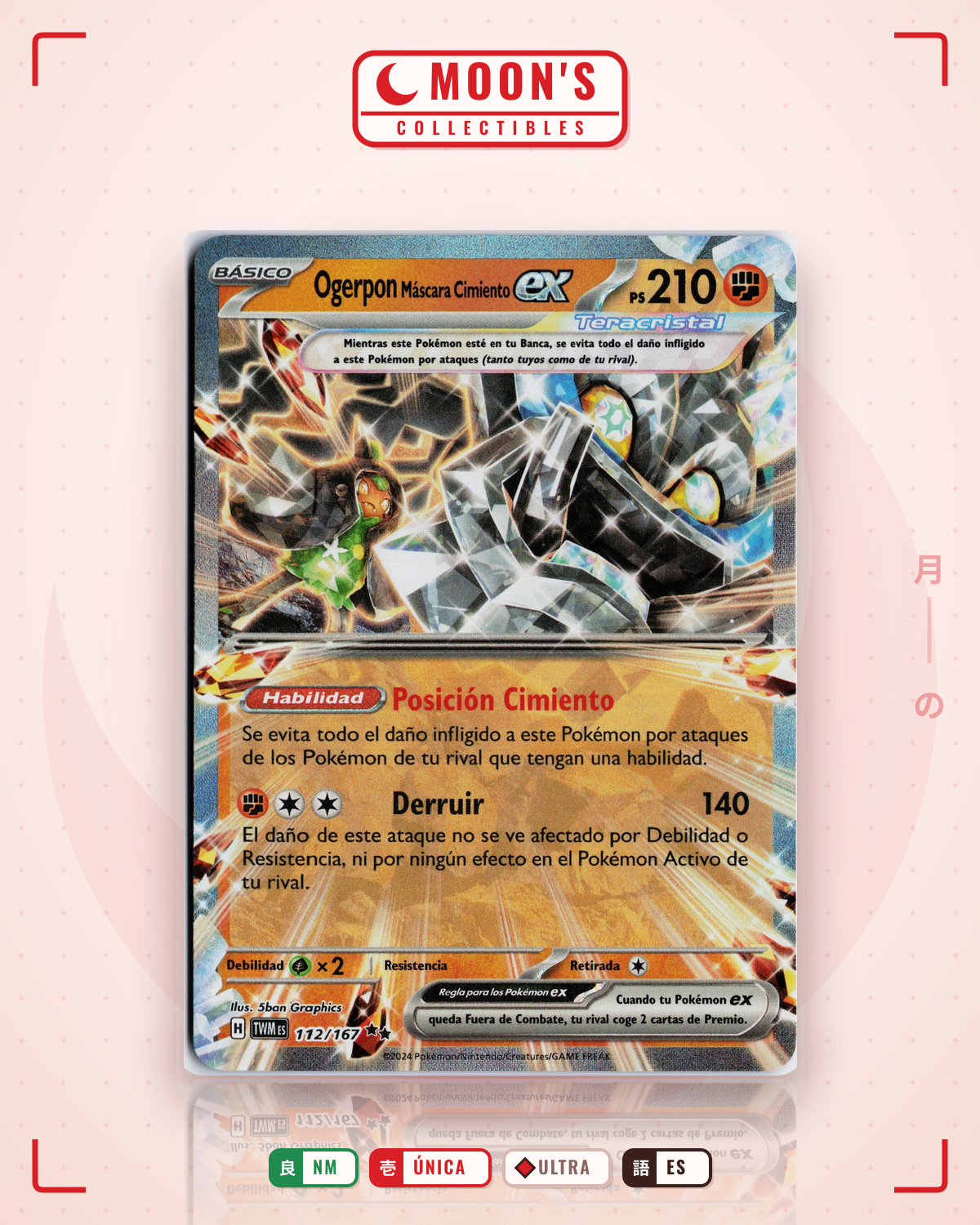 Carta Pokémon Cornerstone Mask Ogerpon ex · Twilight Masquerade #112/167 (NM) — pieza única en Moon's Collectibles México
