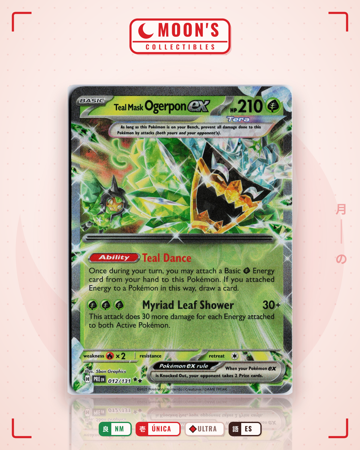 Carta Pokémon Teal Mask Ogerpon ex · Prismatic Evolutions #012/131 (NM) — pieza única en Moon's Collectibles México