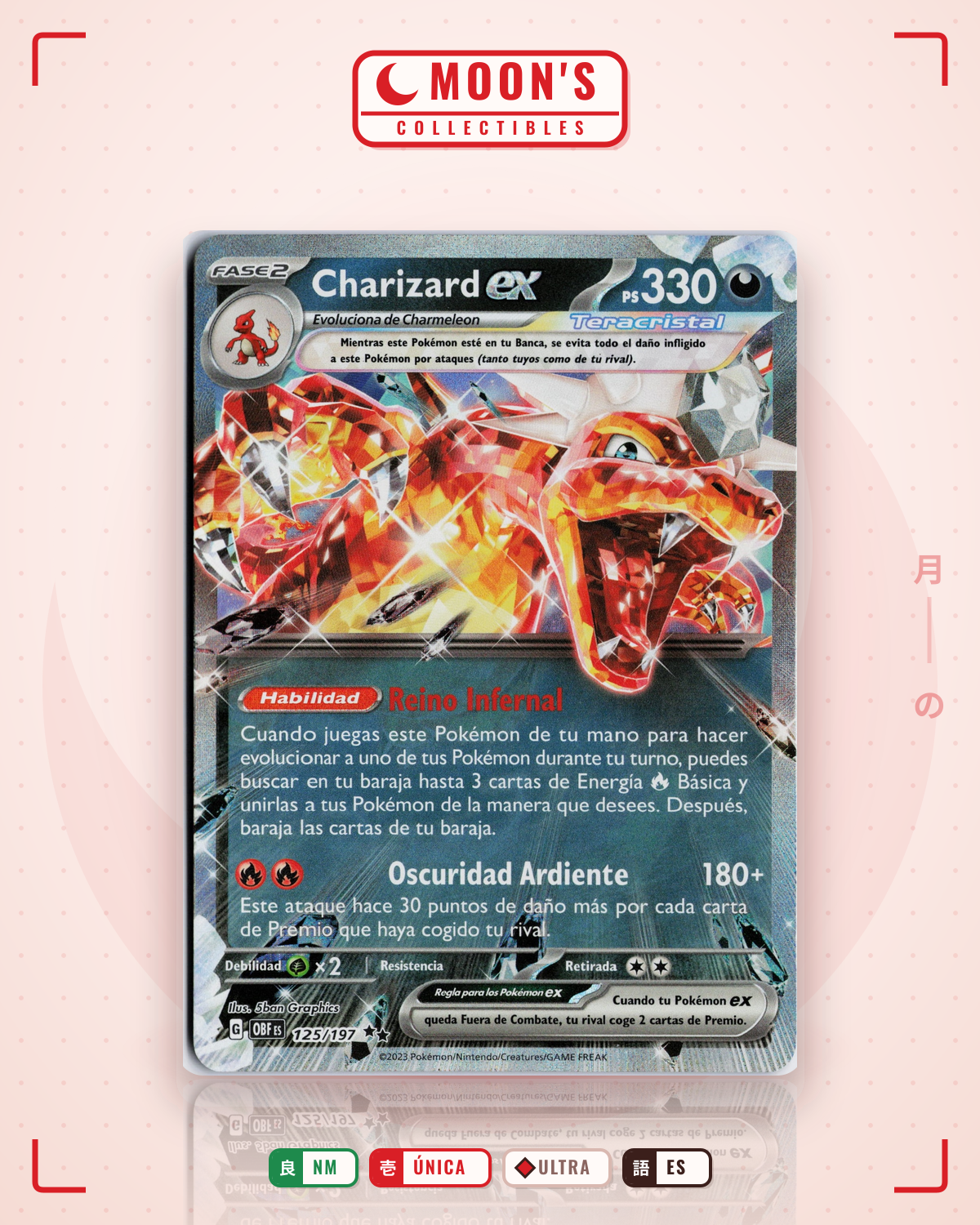 Carta Pokémon Charizard ex · Obsidian Flames #125/197 (NM) — pieza única en Moon's Collectibles México