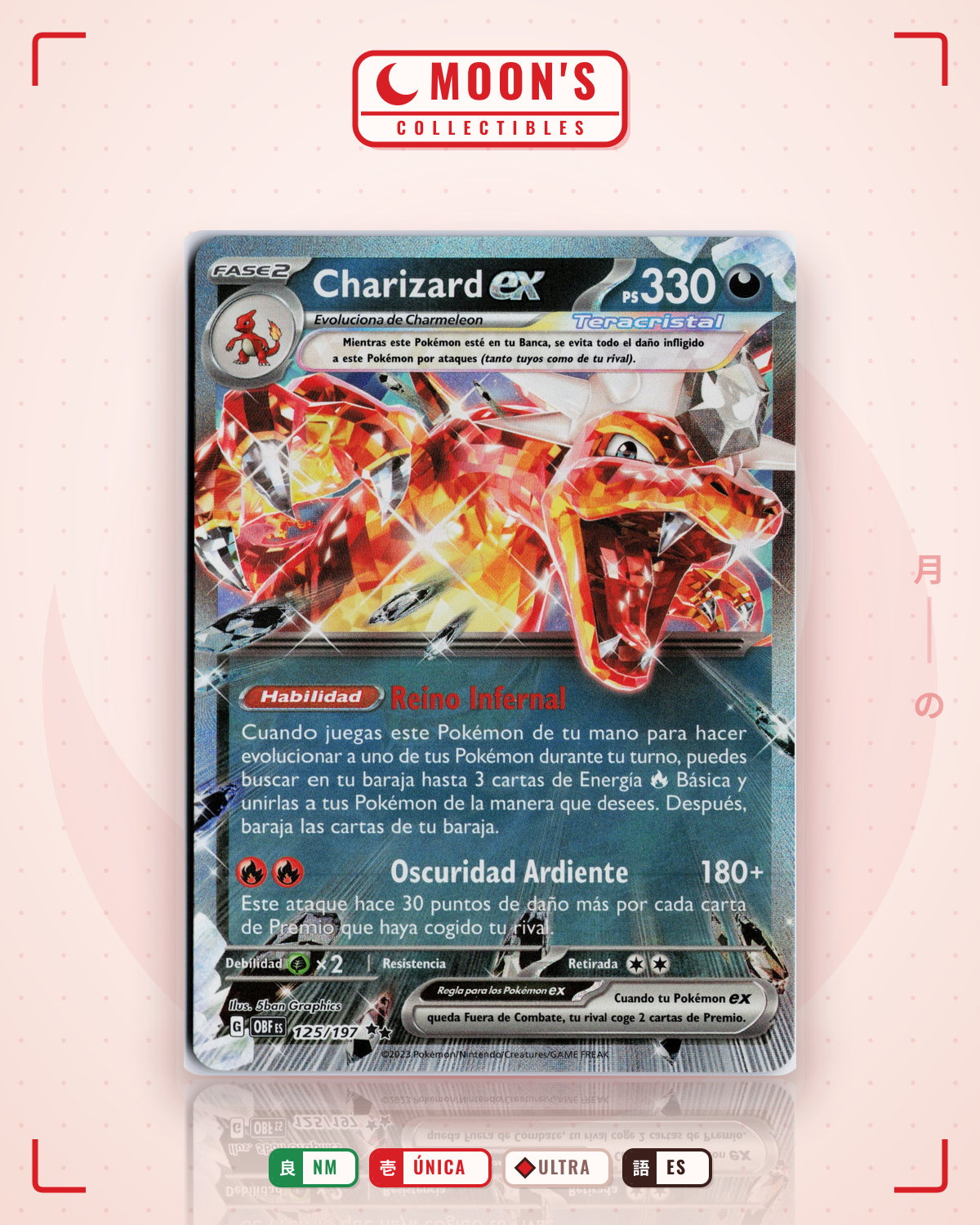Carta Pokémon Charizard ex · Obsidian Flames #125/197 (NM) — pieza única en Moon's Collectibles México