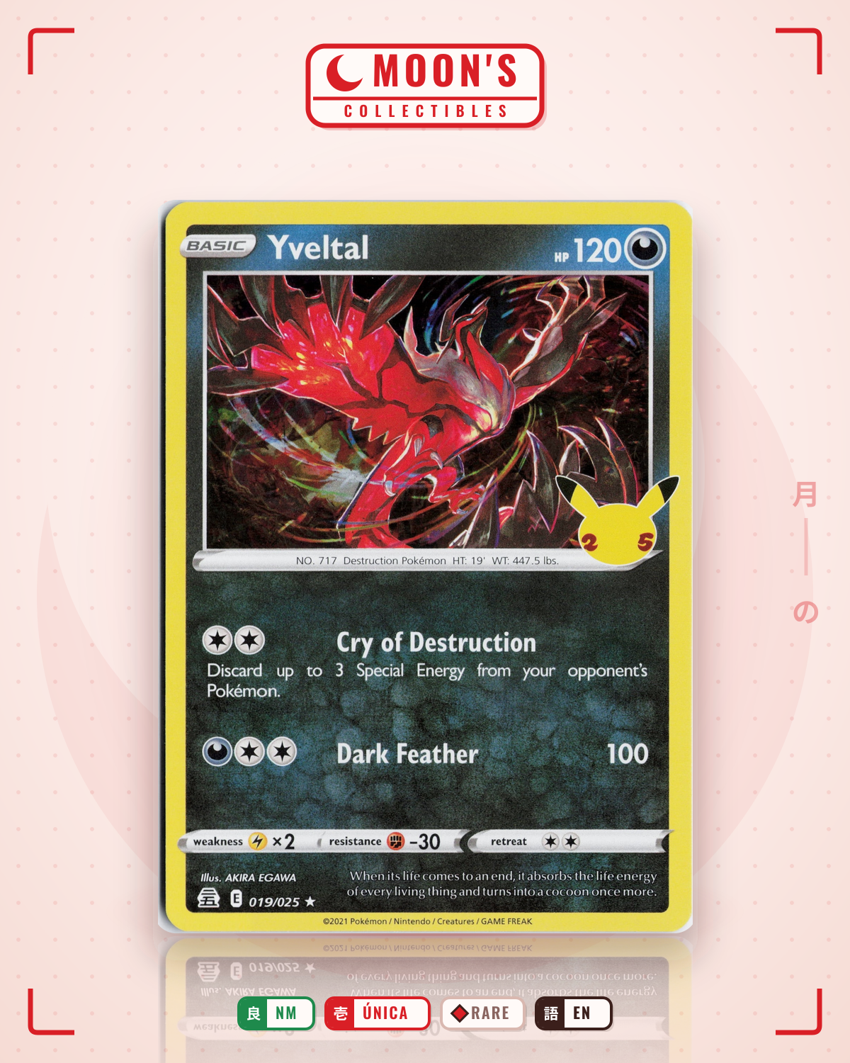 Carta Pokémon Yveltal · Celebrations #19 (NM) — pieza única en Moon's Collectibles México