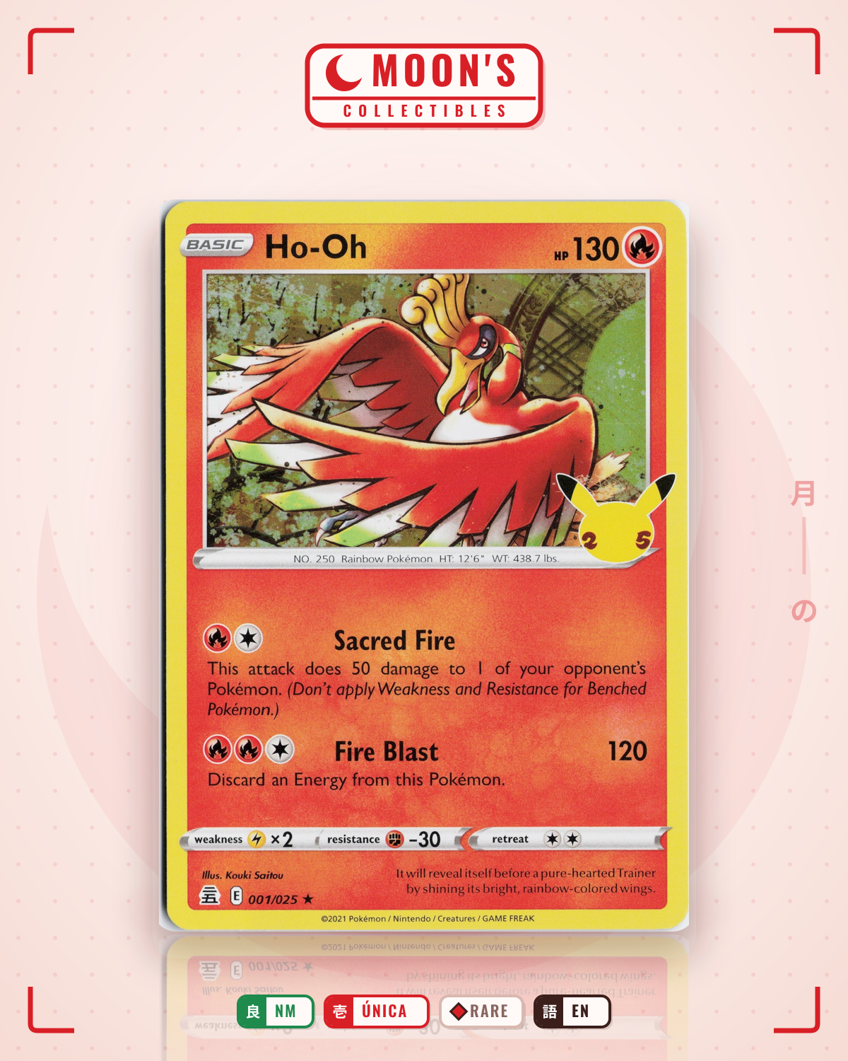 Carta Pokémon Ho-Oh · Celebrations #1 (NM) — pieza única en Moon's Collectibles México