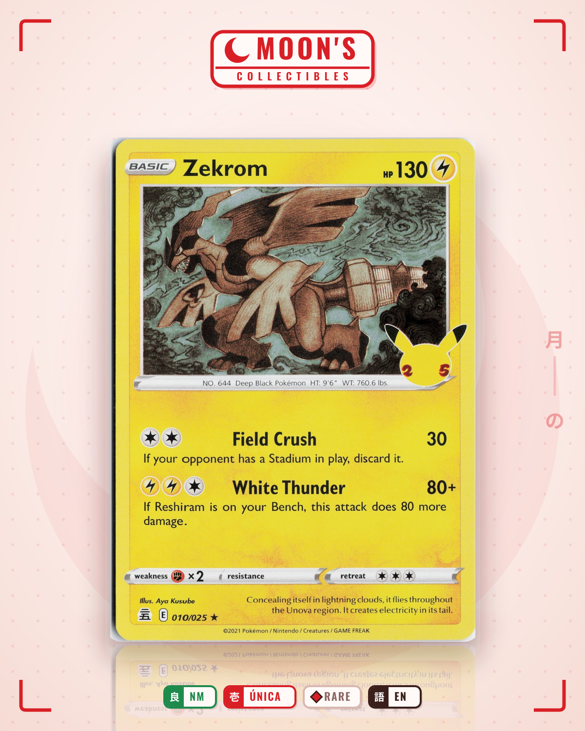 Carta Pokémon Zekrom · Celebrations #10 (NM) — pieza única en Moon's Collectibles México