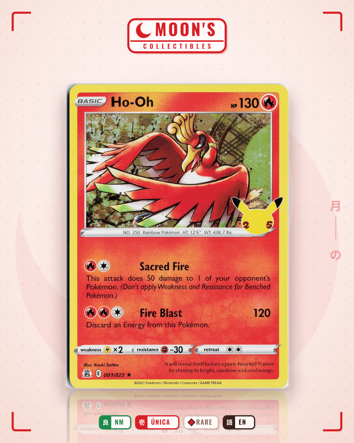 Carta Pokémon Ho-Oh · Celebrations #1 (NM) — pieza única en Moon's Collectibles México