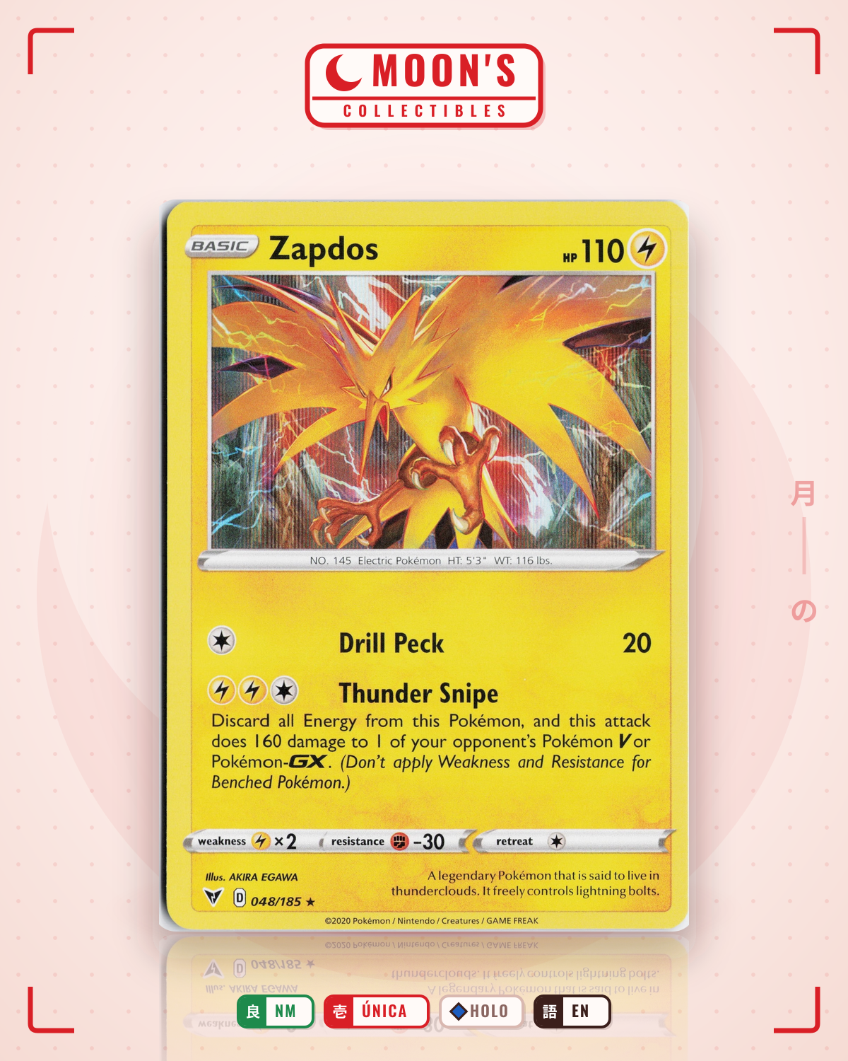 Carta Pokémon Zapdos · Vivid Voltage #048/185 (NM) — pieza única en Moon's Collectibles México