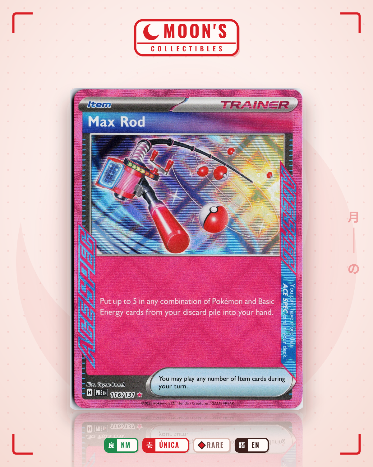 Carta Pokémon Max Rod · Prismatic Evolutions #116/131 (NM) — pieza única en Moon's Collectibles México