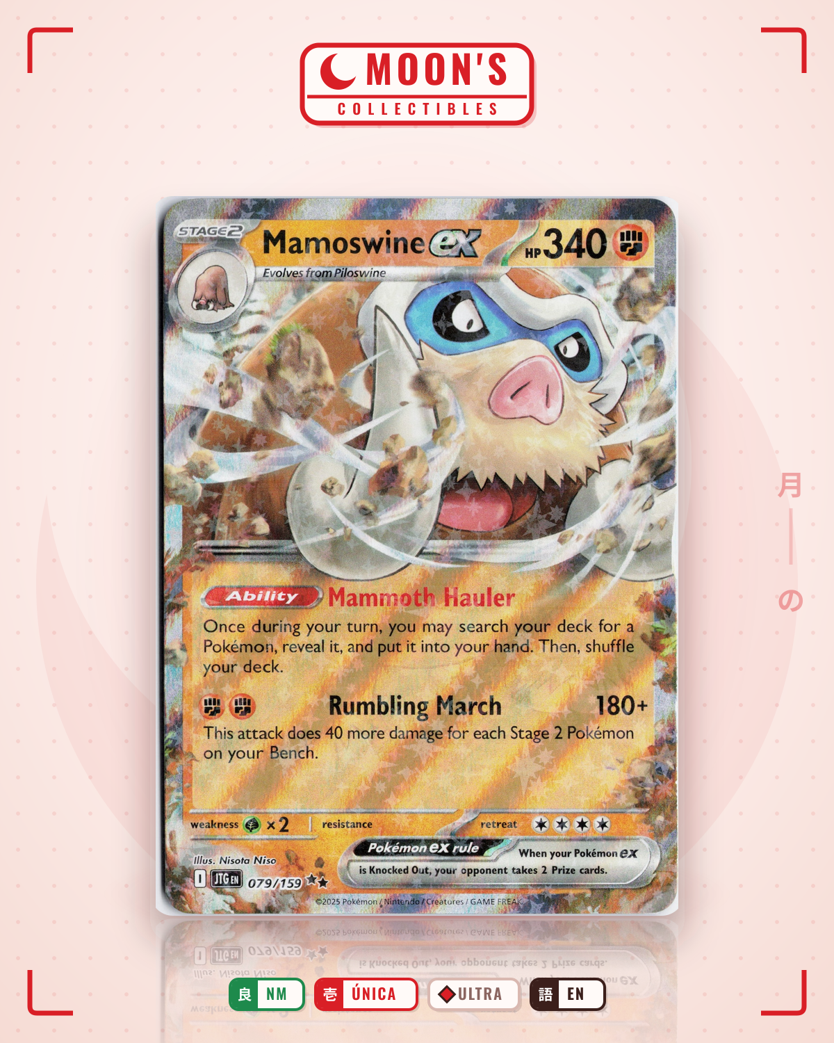 Carta Pokémon Mamoswine ex · Journey Together #079/159 (NM) — pieza única en Moon's Collectibles México