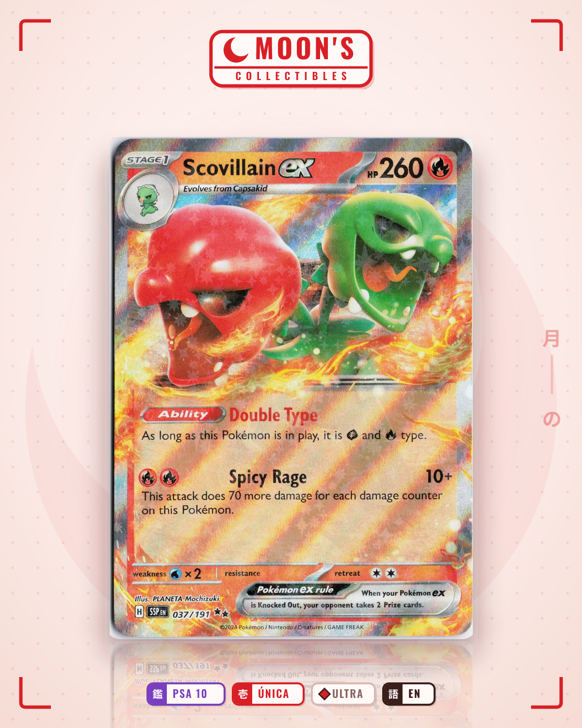 Carta Pokémon Scovillain ex · Surging Sparks #037/191 (PSA 10) — pieza única en Moon's Collectibles México