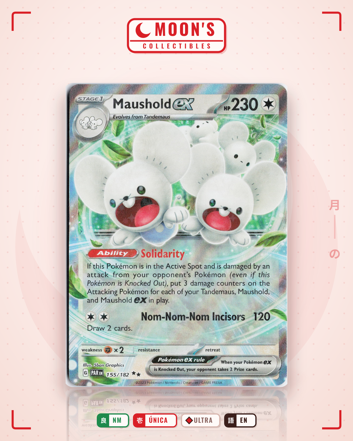 Carta Pokémon Maushold ex · Paradox Rift #155/182 (NM) — pieza única en Moon's Collectibles México