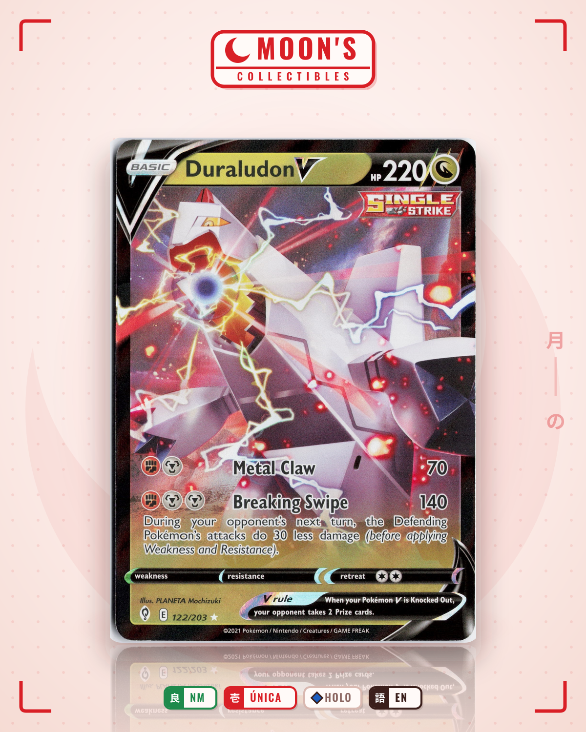 Carta Pokémon Duraludon V · Evolving Skies #122/203 (NM) — pieza única en Moon's Collectibles México