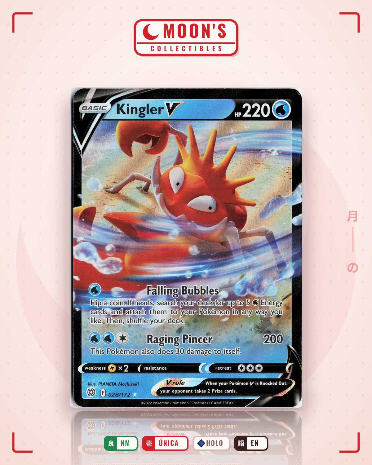 Carta Pokémon Kingler V · Brilliant Stars #028/172 (NM) — pieza única en Moon's Collectibles México