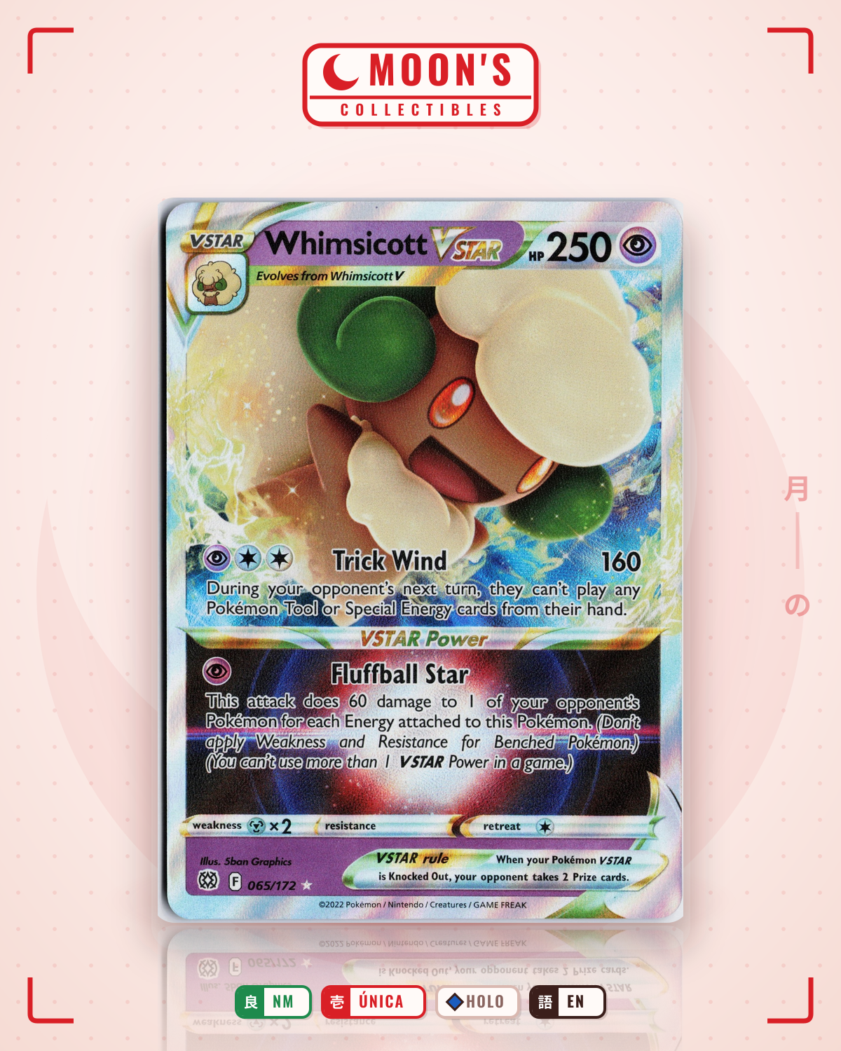 Carta Pokémon Whimsicott VSTAR · Brilliant Stars #065/172 (NM) — pieza única en Moon's Collectibles México