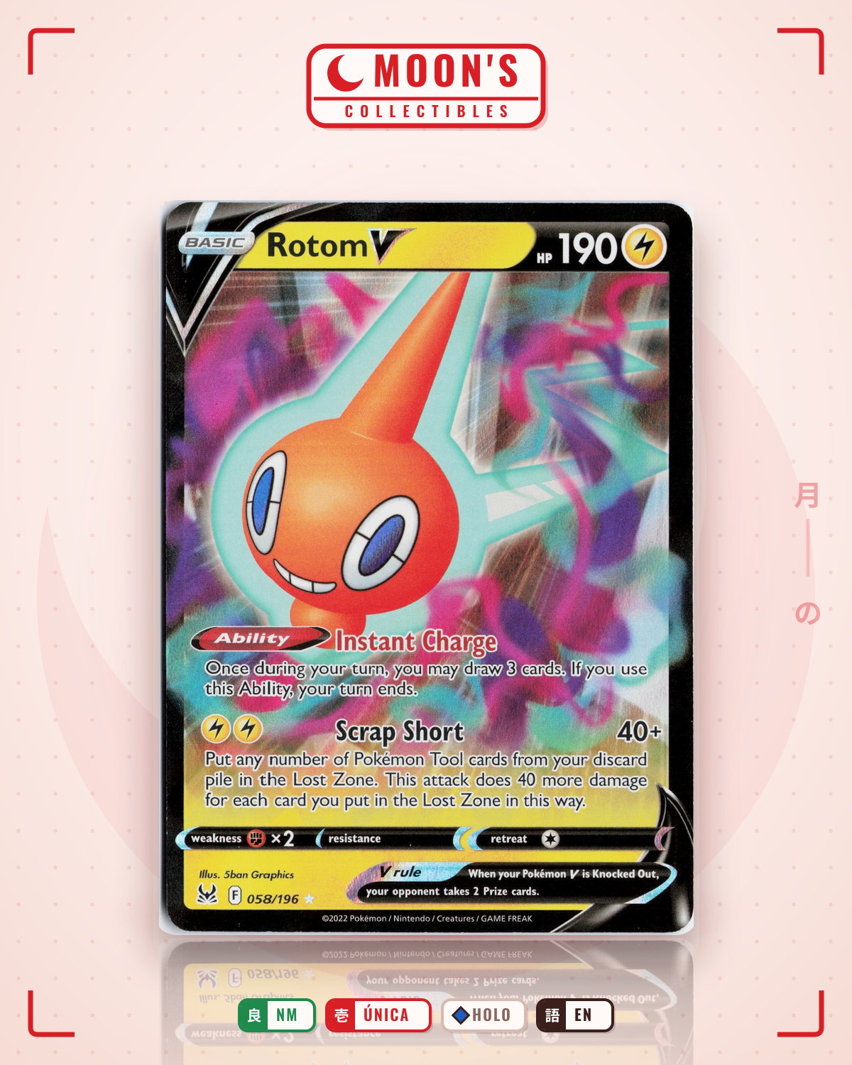 Carta Pokémon Rotom V · Lost Origin #058/196 (NM) — pieza única en Moon's Collectibles México