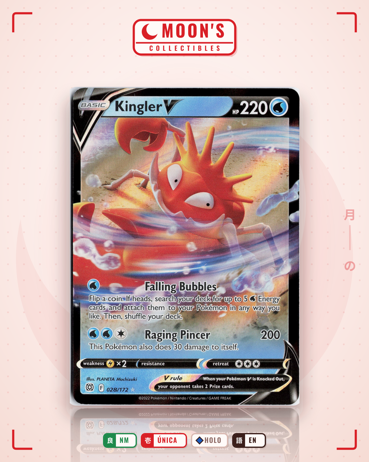Carta Pokémon Kingler V · Brilliant Stars #028/172 (NM) — pieza única en Moon's Collectibles México
