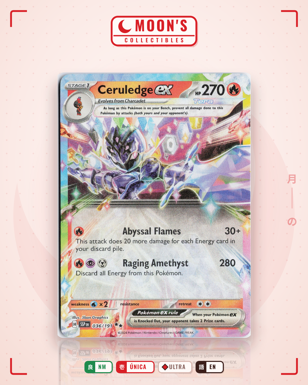 Carta Pokémon Ceruledge ex · Surging Sparks #036/191 (NM) — pieza única en Moon's Collectibles México