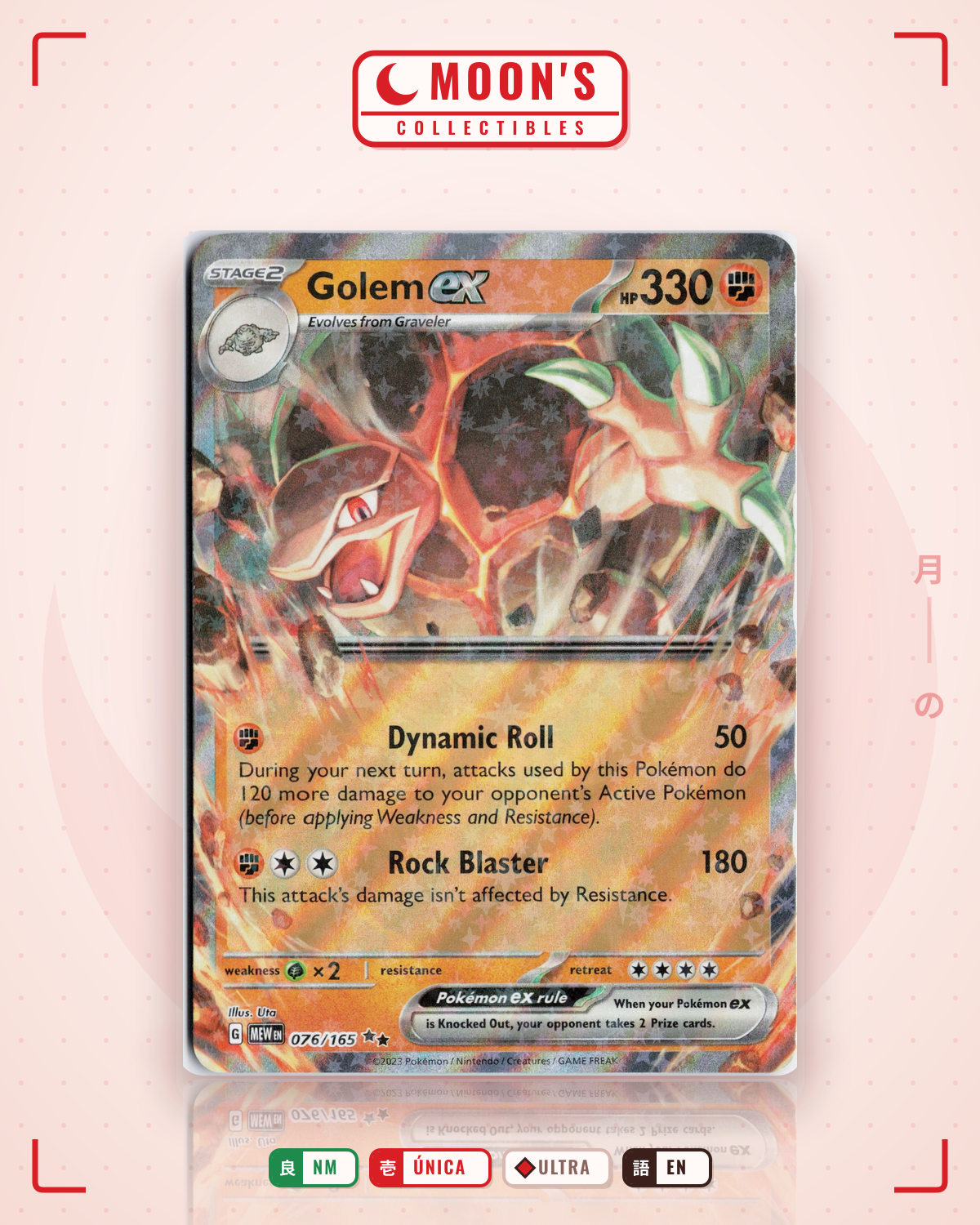 Carta Pokémon Golem ex · 151 #076/165 (NM) — pieza única en Moon's Collectibles México