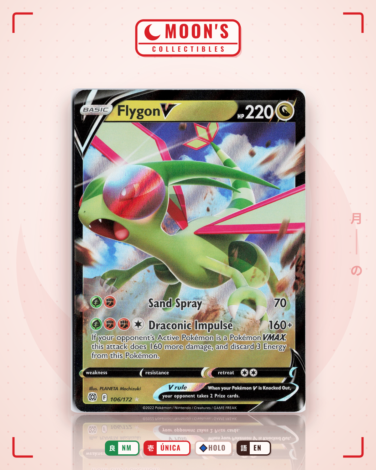Carta Pokémon Flygon V · Brilliant Stars #106/172 (NM) — pieza única en Moon's Collectibles México