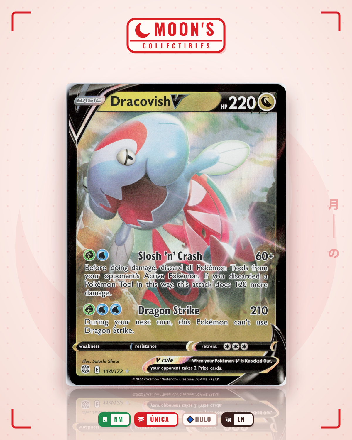 Carta Pokémon Dracovish V · Brilliant Stars #114/172 (NM) — pieza única en Moon's Collectibles México