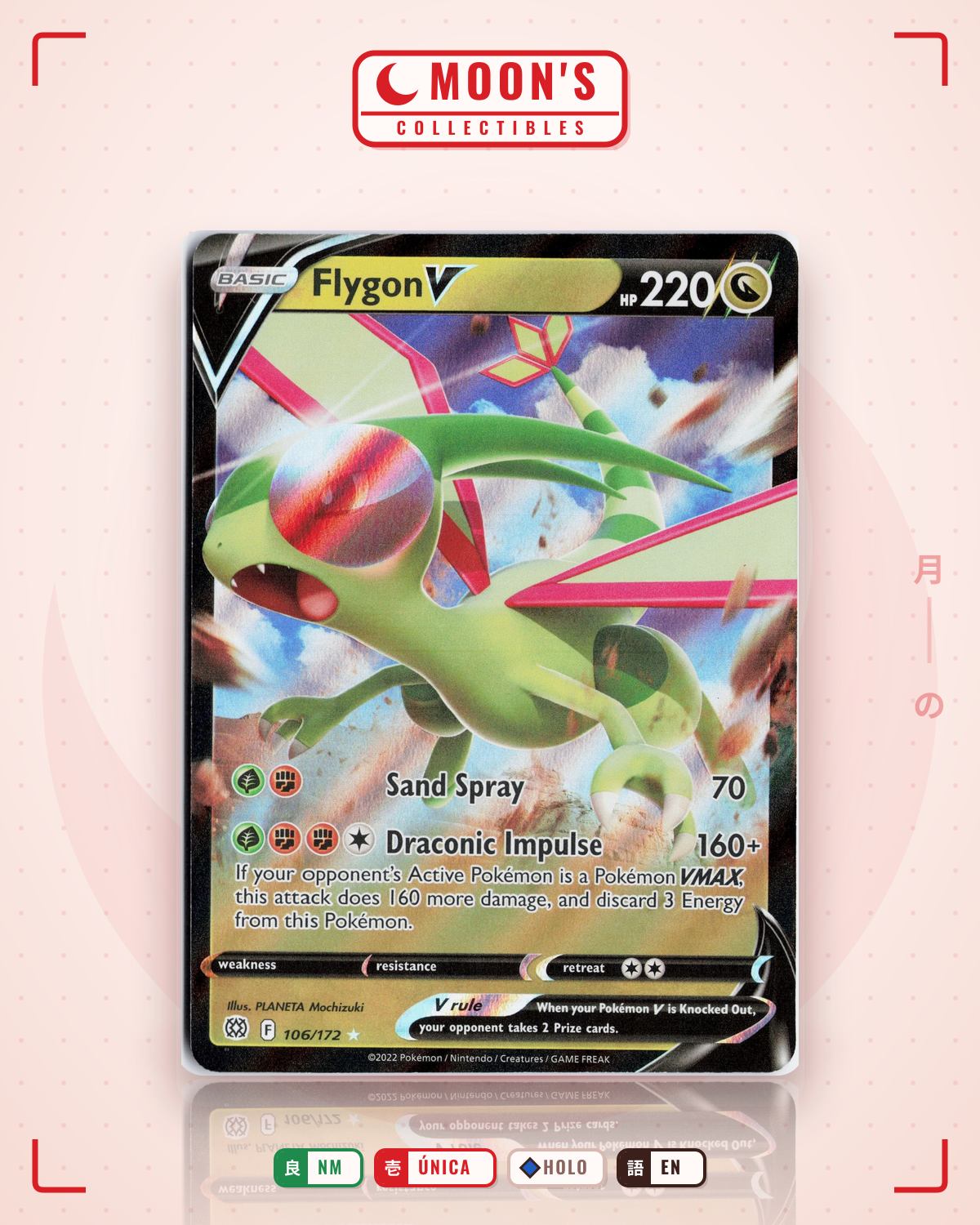 Carta Pokémon Flygon V · Brilliant Stars #106/172 (NM) — pieza única en Moon's Collectibles México