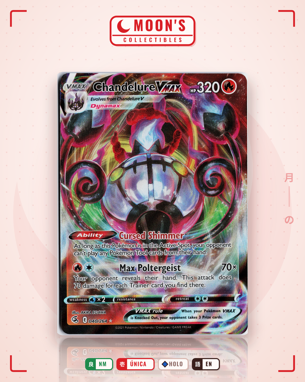Carta Pokémon Chandelure VMAX · Fusion Strike #040/264 (NM) — pieza única en Moon's Collectibles México