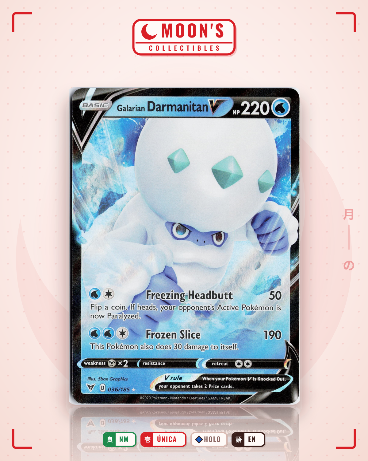 Carta Pokémon Galarian Darmanitan V · Vivid Voltage #036/185 (NM) — pieza única en Moon's Collectibles México