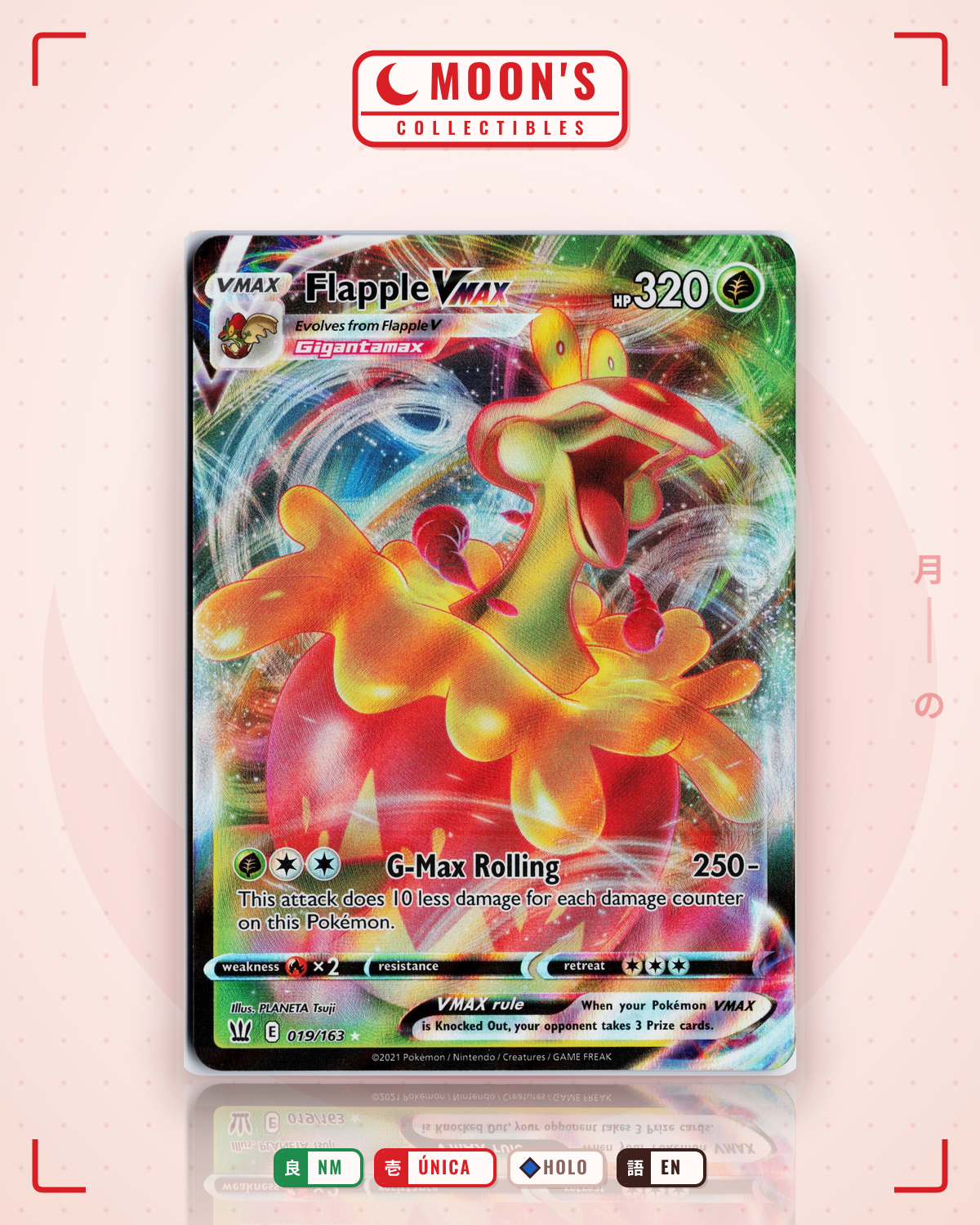 Carta Pokémon Flapple VMAX · Battle Styles #019/163 (NM) — pieza única en Moon's Collectibles México