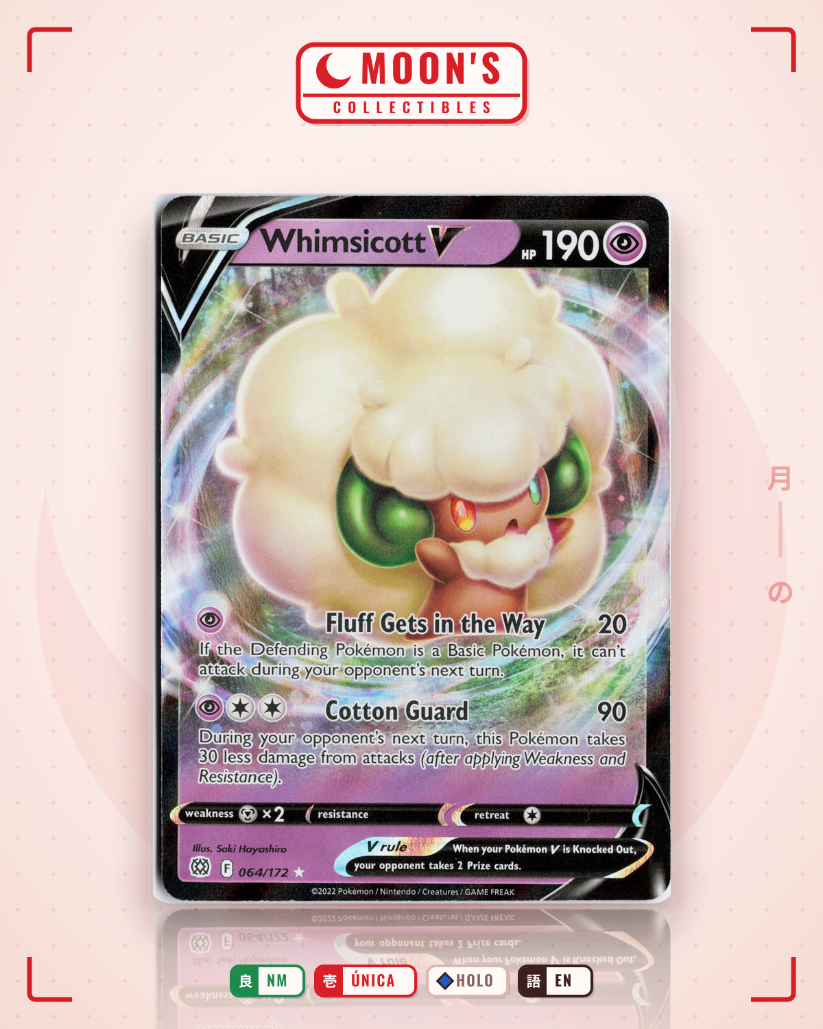 Carta Pokémon Whimsicott V · Brilliant Stars #064/172 (NM) — pieza única en Moon's Collectibles México