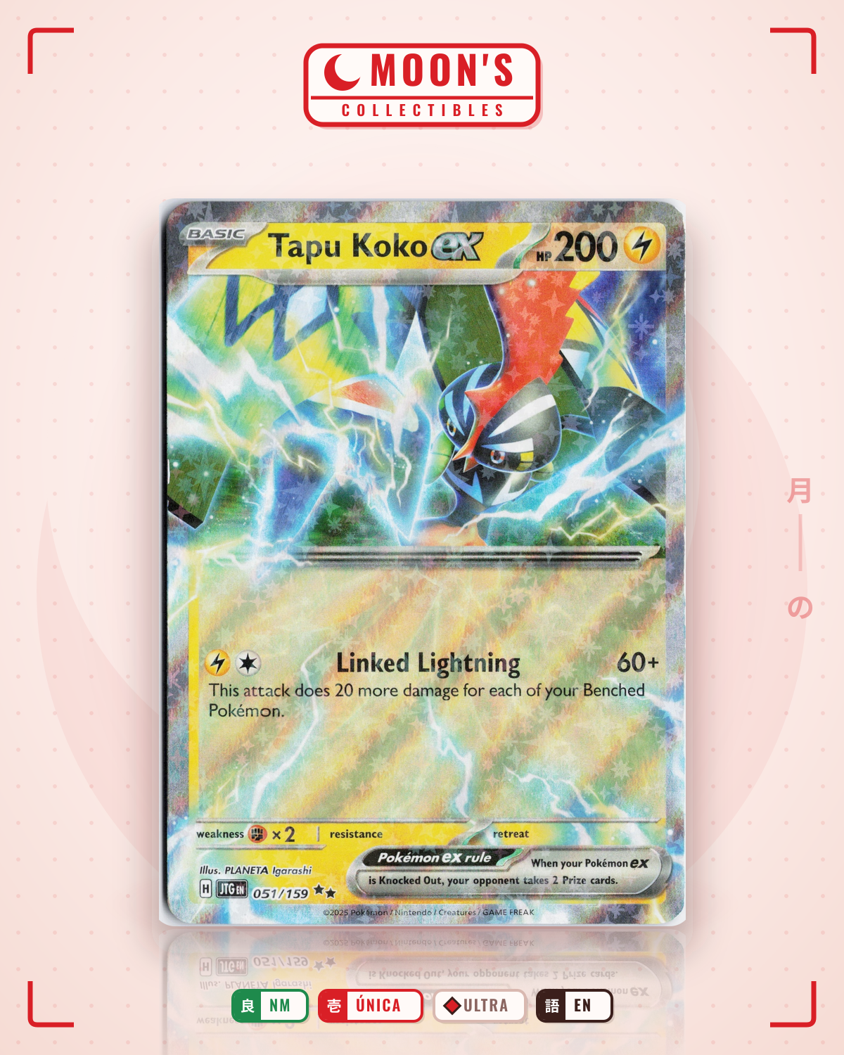 Carta Pokémon Tapu Koko ex · Journey Together #051/159 (NM) — pieza única en Moon's Collectibles México