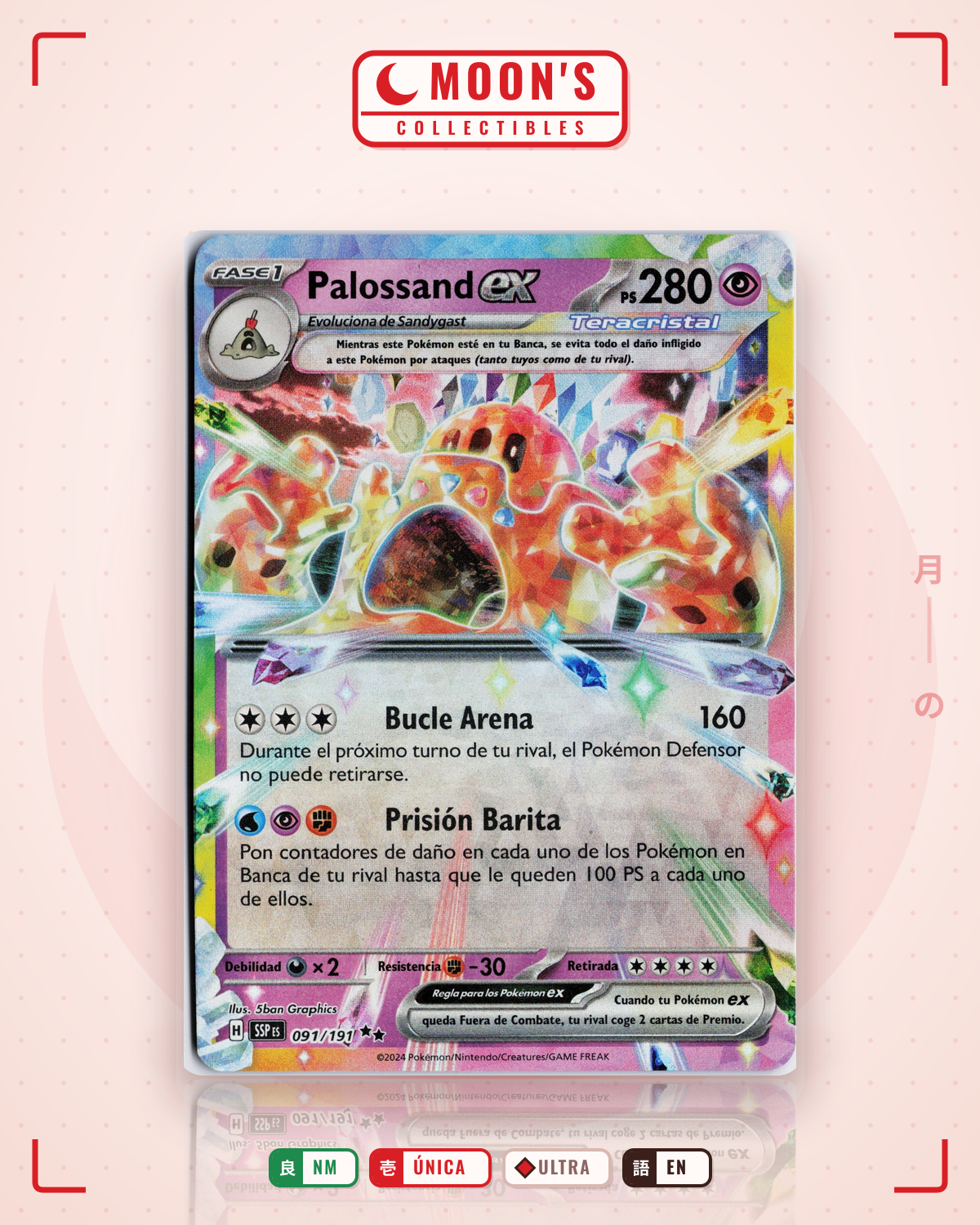 Carta Pokémon Palossand ex · Surging Sparks #091/191 (NM) — pieza única en Moon's Collectibles México