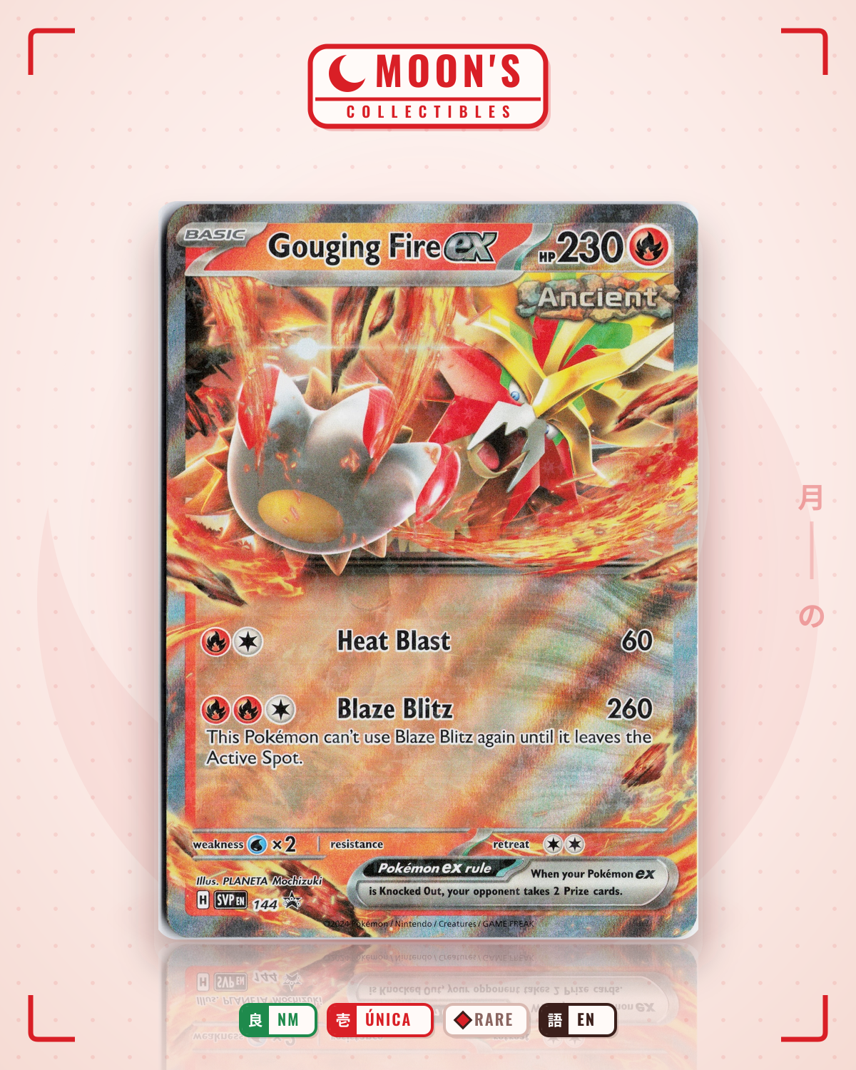 Carta Pokémon Gouging Fire ex · Scarlet & Violet Black Star Promos #144 (NM) — pieza única en Moon's Collectibles México