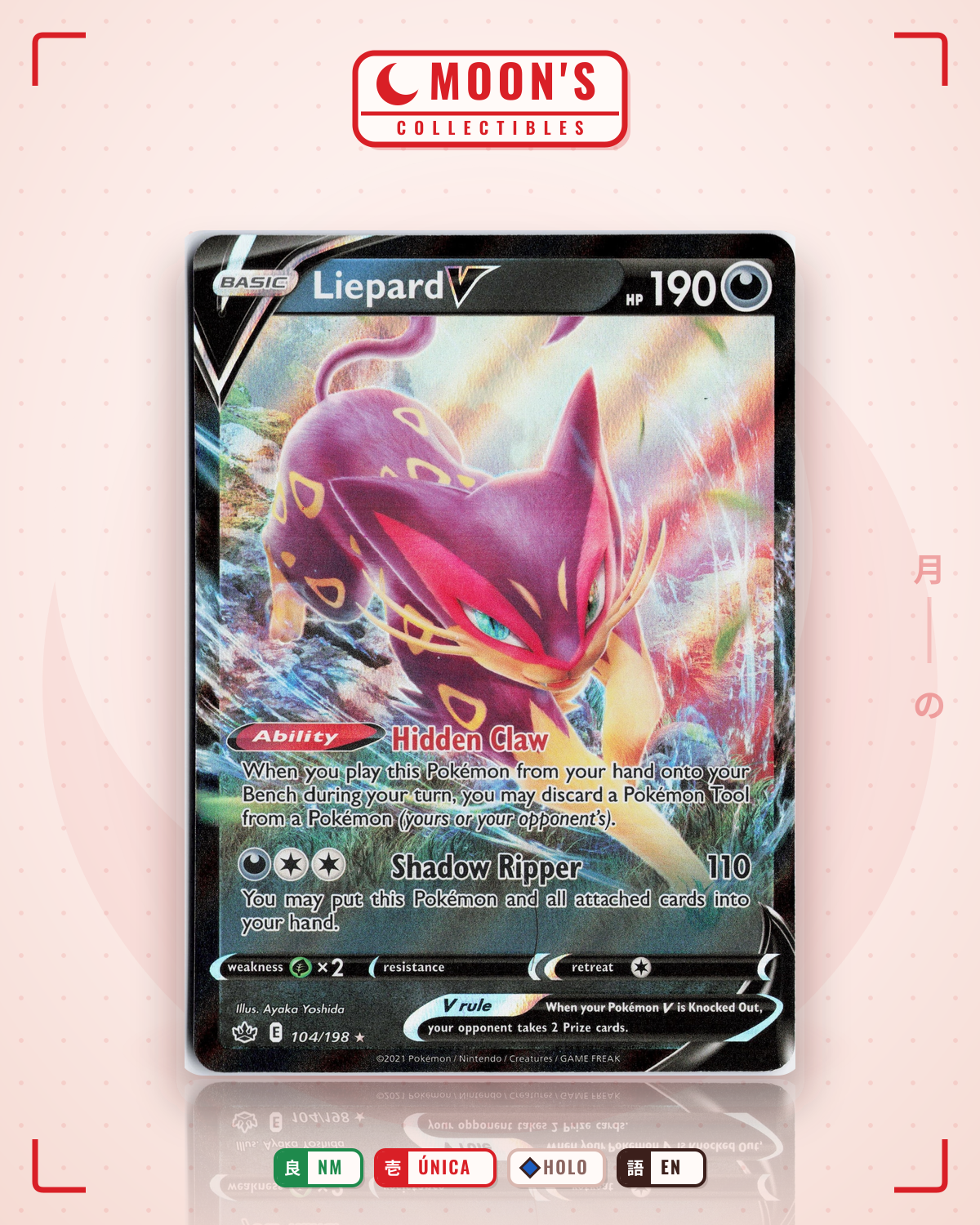 Carta Pokémon Liepard V · Chilling Reign #104/198 (NM) — pieza única en Moon's Collectibles México