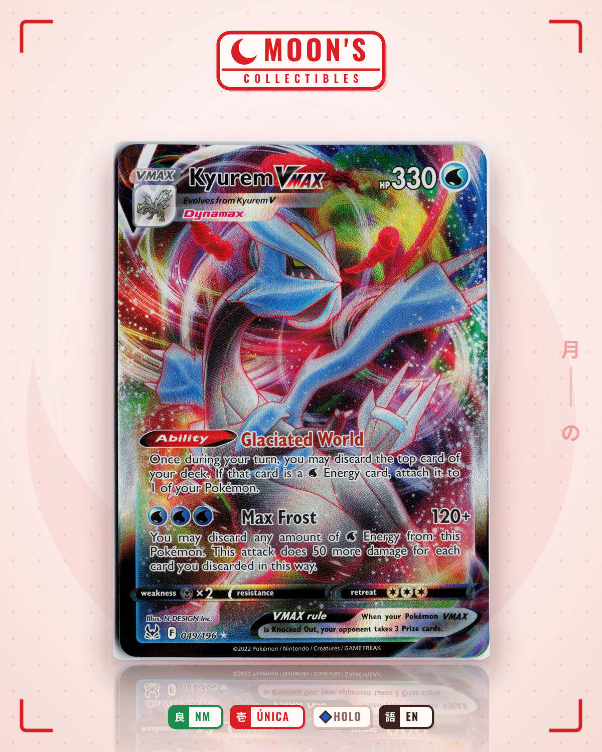 Carta Pokémon Kyurem VMAX · Lost Origin #049/196 (NM) — pieza única en Moon's Collectibles México