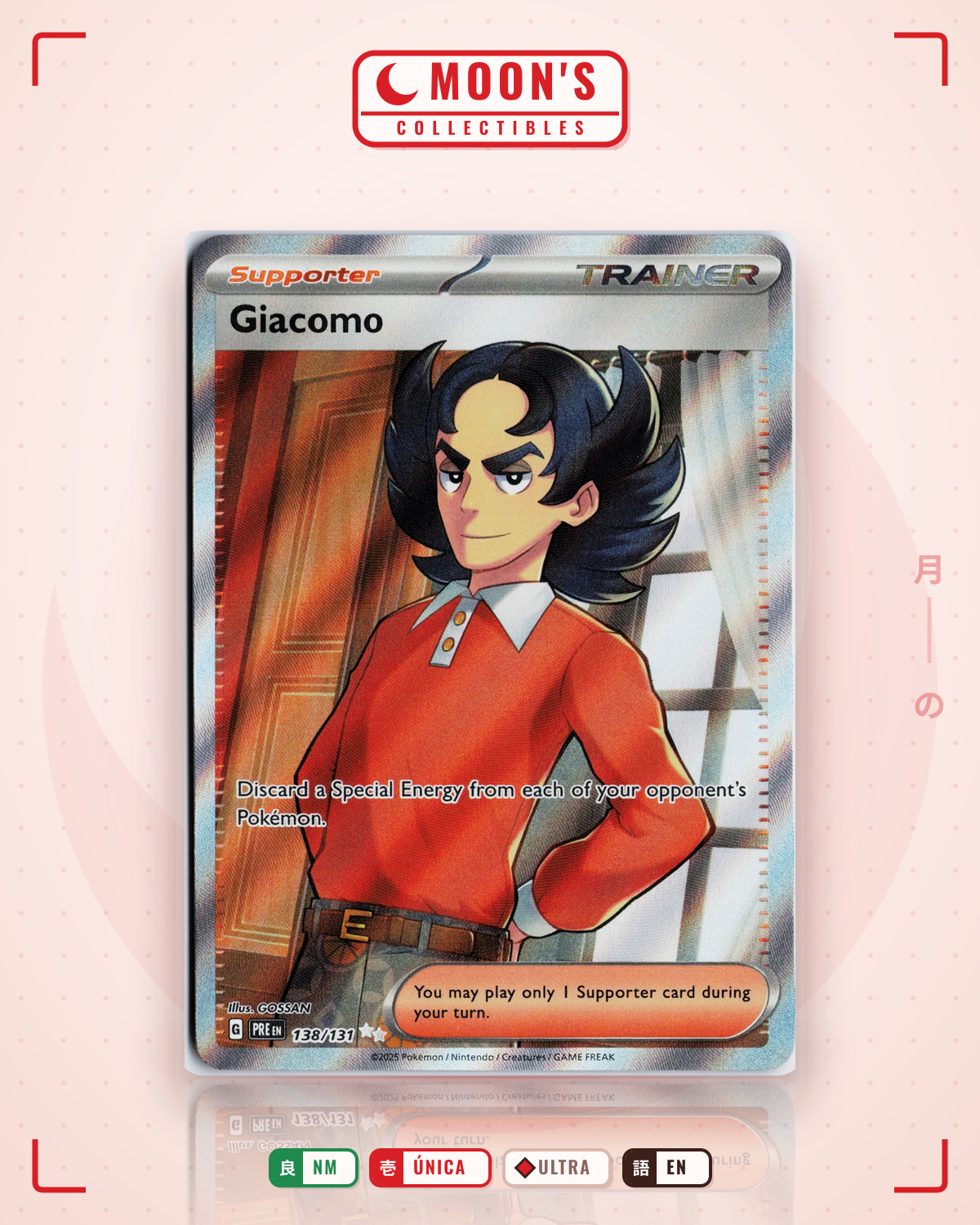 Carta Pokémon Giacomo · Prismatic Evolutions #138/131 (NM) — pieza única en Moon's Collectibles México