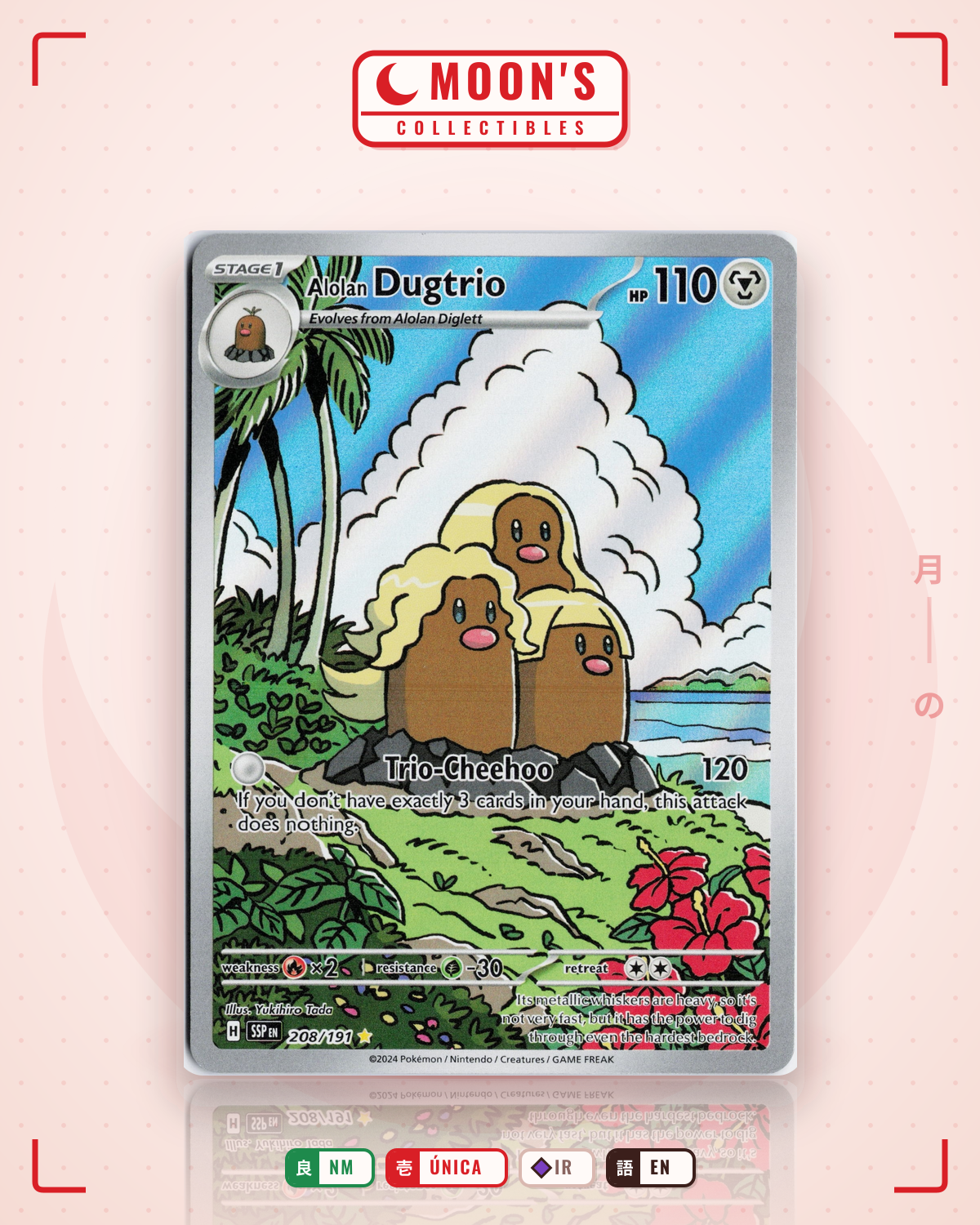 Carta Pokémon Alolan Dugtrio · Surging Sparks #208/191 (NM) — pieza única en Moon's Collectibles México
