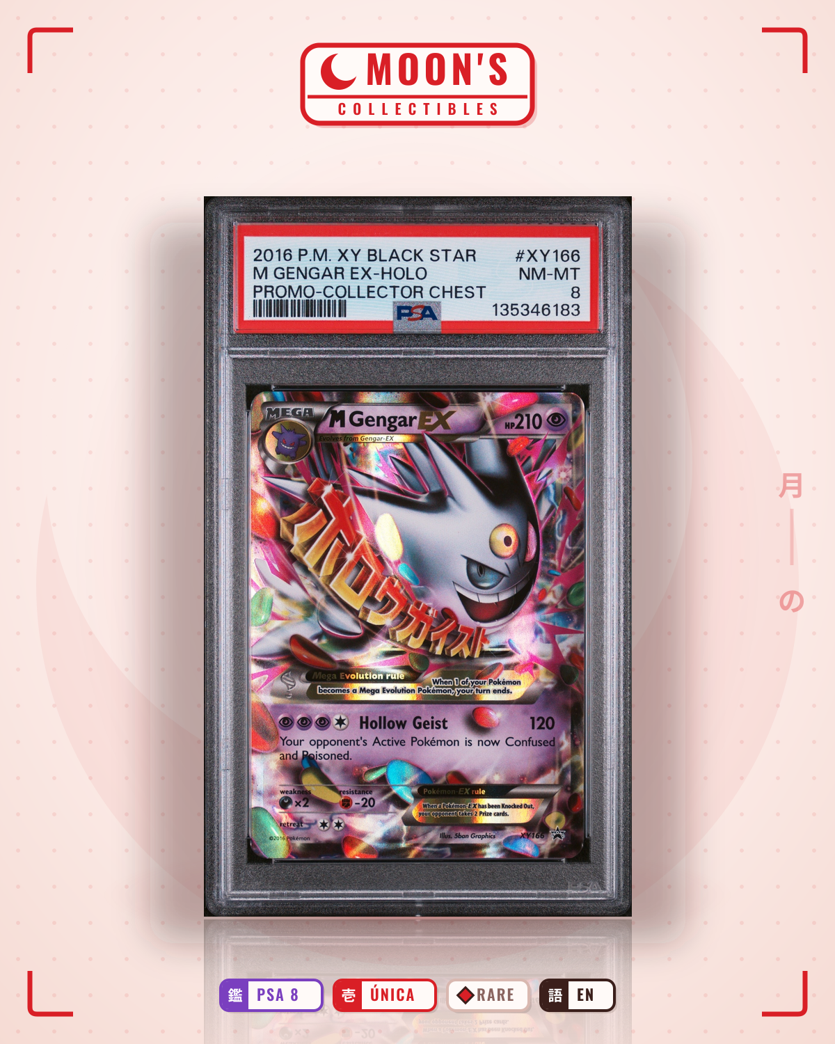 Carta Pokémon M Gengar-EX · XY Black Star Promos #XY166 (PSA 8) — pieza única en Moon's Collectibles México
