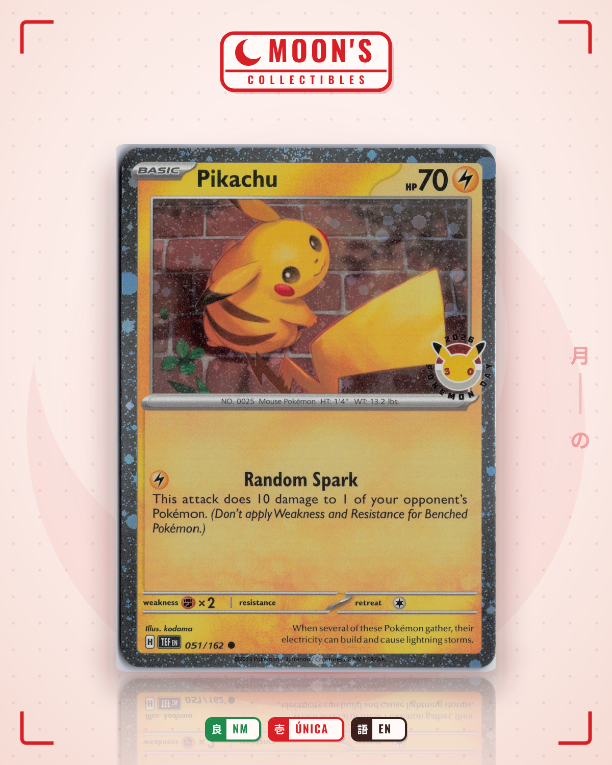 Carta Pokémon Pikachu · Temporal Forces #051/162 (NM) — pieza única en Moon's Collectibles México
